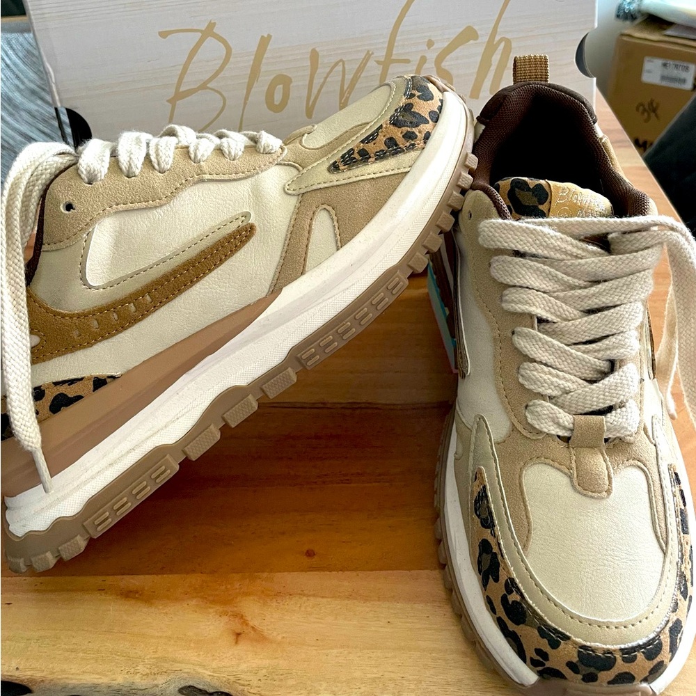 Blowfish Cream and Leopard Print Sneakers